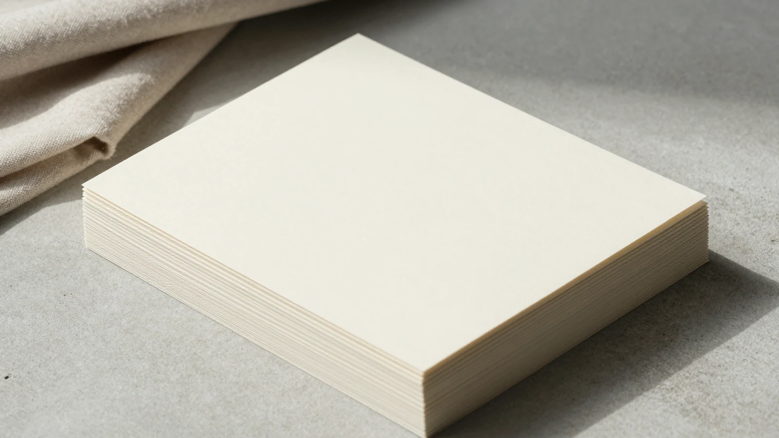 Bodegón editorial con tarjetas en blanco y texturas neutras para planificación.